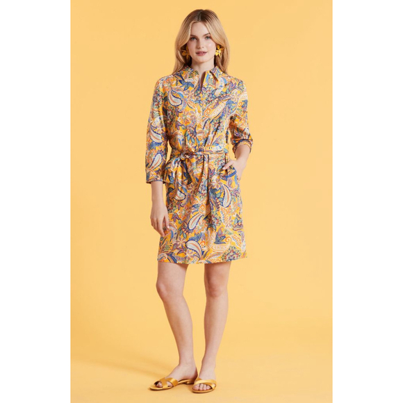 Tyler Boe Ziva Paisley Belted Shirtdres Half Placket Classic Collar - Picture 3 of 14